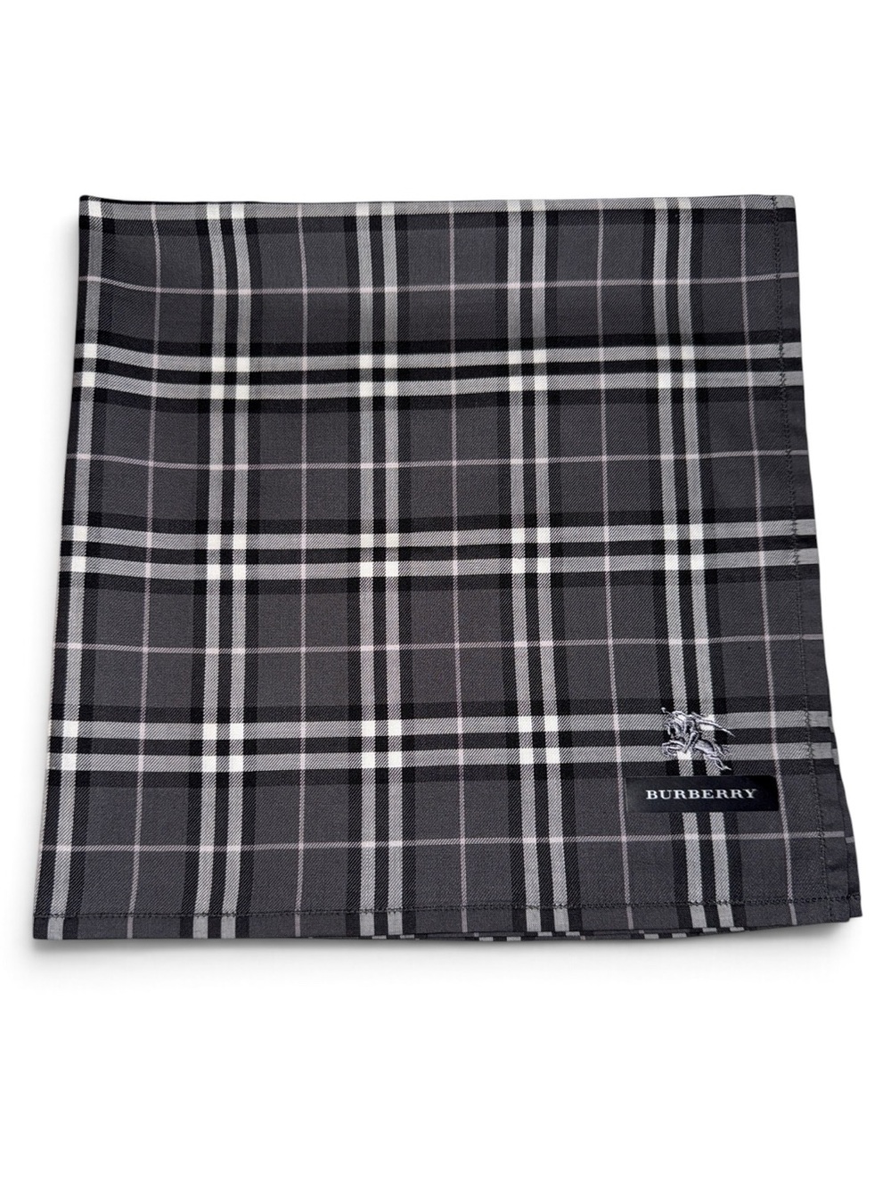 Burberry Charcoal Grey Plaid Check Cotton Bandana Handkerchief Square 19x19